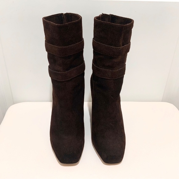 Michael Kors Parker Brown Suede Leather Wedge Bootie Exposed Zip Ankle Boots 7.5 - Picture 7 of 16